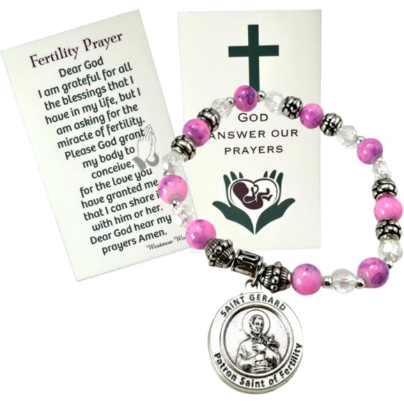 St. Gerard Ladies Fertility Polymer Glass Bead Charm Bracelet Gift - Picture 1 of 9